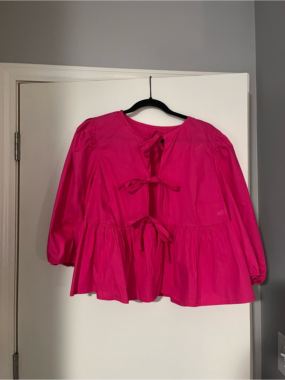 Amazon Bright Fuchsia Tie-Front Peplum Blouse